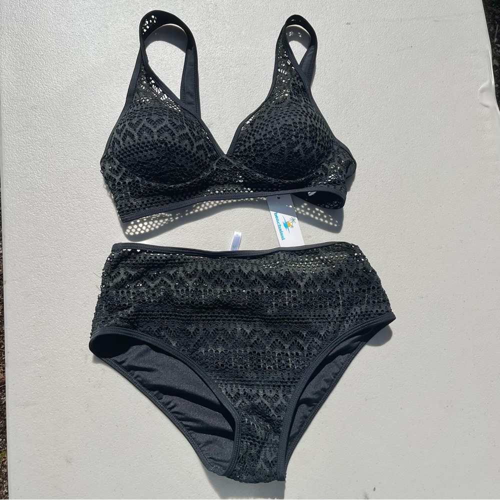 Beachsissi Black Bikini Set Mesh High Waisted Size Medium